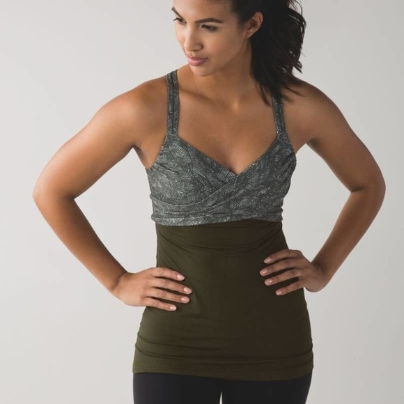 Lululemon Wrap It‎ Up Tank 8 Gator Green Olive Shelf Bra - Picture 8 of 9
